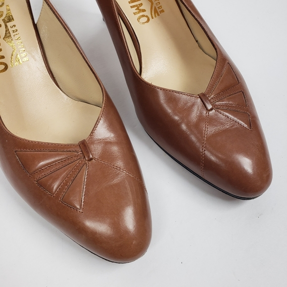 Ferragamo Cognac Brown Leather Slingback Heels 7.5 - Picture 10 of 16